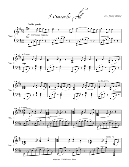 Free Sheet Music I Surrender All For Piano