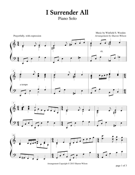 Free Sheet Music I Surrender All Piano Solo