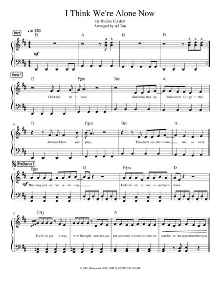 I Think We Re Alone Now Piano Version Sheet Music