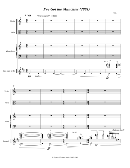 I Ve Got The Munchies 2001 For Violin Viola Bass Clarinet In B Flat And Vibraphone Sheet Music