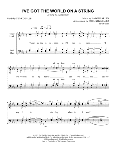 Free Sheet Music I Ve Got The World On A String Ttbb