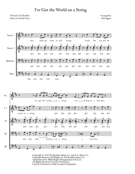 I Ve Got The World On A String Tttbb Solo A Cappella Sheet Music