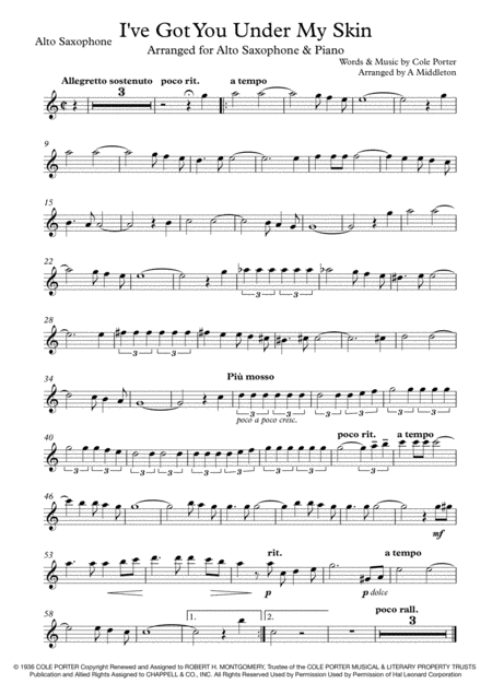 I Ve Got You Under My Skin For Alto Saxophone Piano Sheet Music