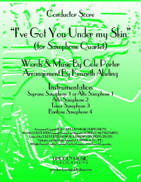 I Ve Got You Under My Skin For Saxophone Quartet Satb Or Aatb Sheet Music