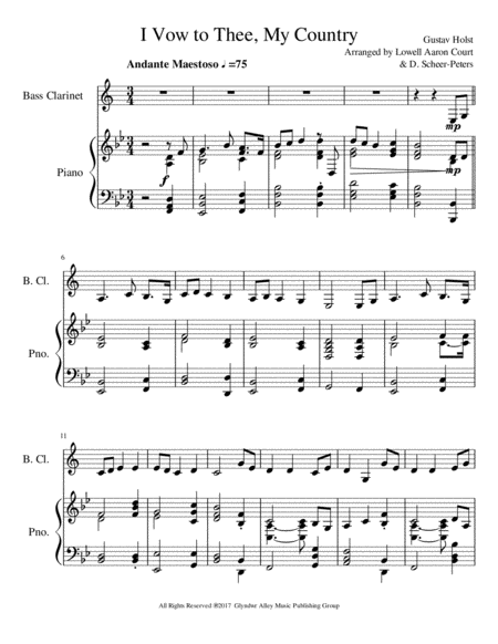 I Vow To Thee My Country Bb Bass Clarinet Solo With Piano Accompaniment Sheet Music