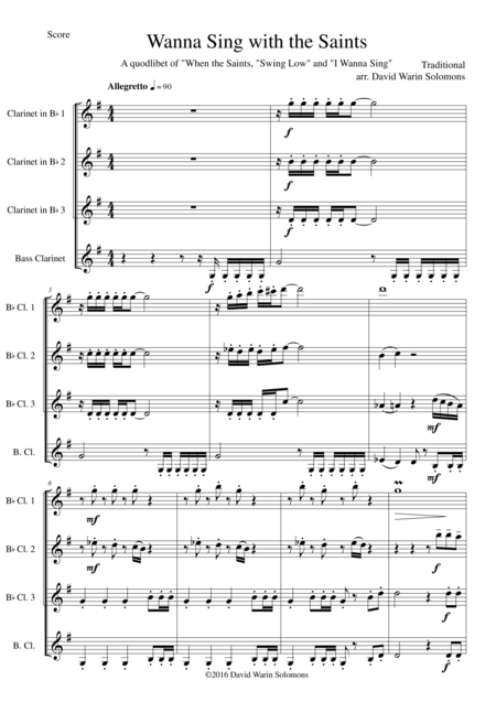 I Wanna Sing With The Saints For Clarinet Quartet Sheet Music