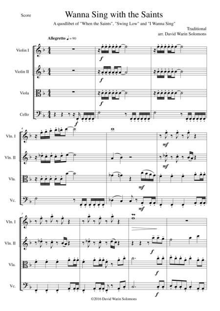 I Wanna Sing With The Saints For String Quartet Sheet Music