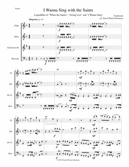 Free Sheet Music I Wanna Sing With The Saints For Wind Quartet