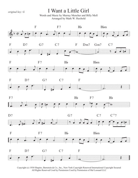 Free Sheet Music I Want A Little Girl