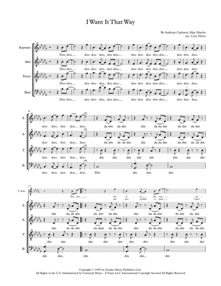 Free Sheet Music I Want It That Way A Capella Satb W Tenor Solo