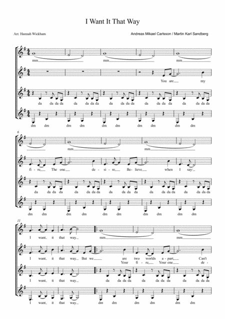 Free Sheet Music I Want It That Way Ssaa A Capella