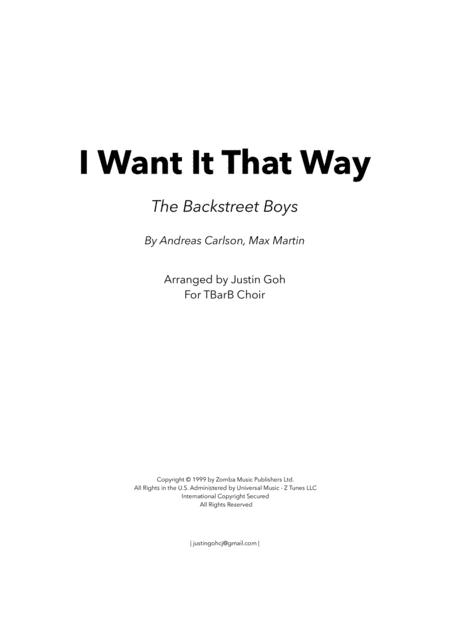 I Want It That Way Tbb A Cappella Sheet Music