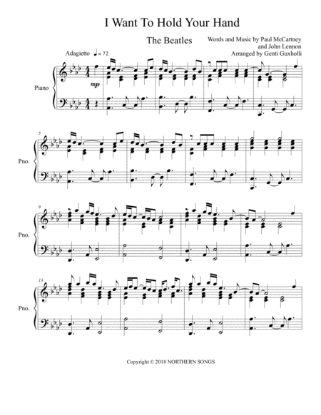 I Want To Hold Your Hand Piano Solo Sheet Music