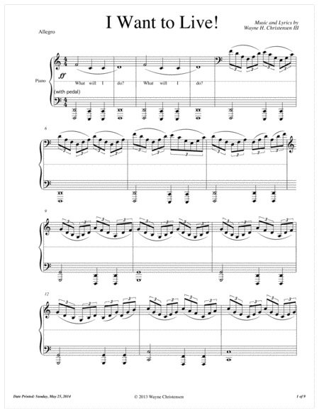 Free Sheet Music I Want To Live