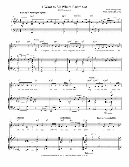 Free Sheet Music I Want To Sit Where Sartre Sat Key E Flat Major