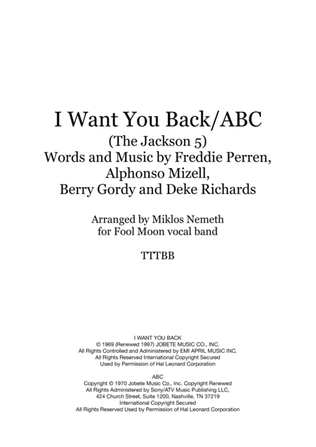 Free Sheet Music I Want You Back Abc Medley