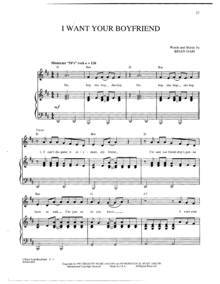 Free Sheet Music I Want Your Boyfriend