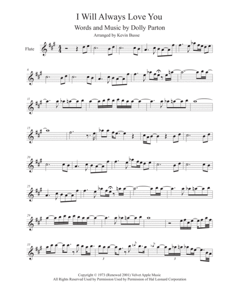 I Will Always Love You Sax Solo Included Flute Sheet Music