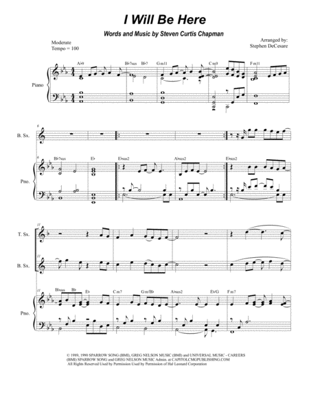 Free Sheet Music I Will Be Here For Saxophone Quartet And Piano