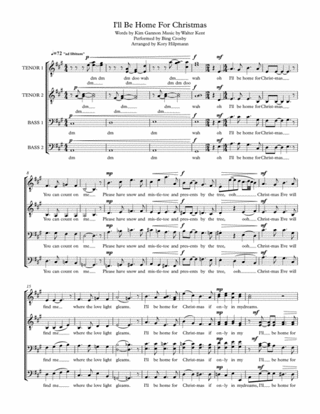 Free Sheet Music I Will Be Home For Christmas A Cappella Ttbb