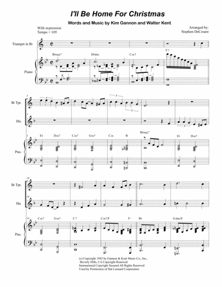 Free Sheet Music I Will Be Home For Christmas Duet For Bb Trumpet And French Horn