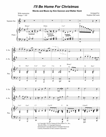 Free Sheet Music I Will Be Home For Christmas Duet For Soprano And Alto Saxophone