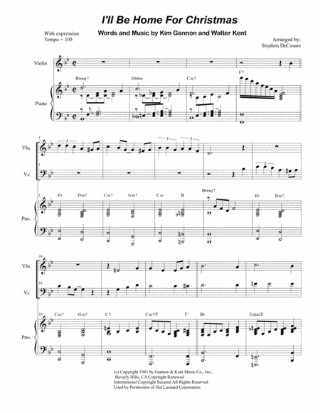 Free Sheet Music I Will Be Home For Christmas Duet For Violin And Cello