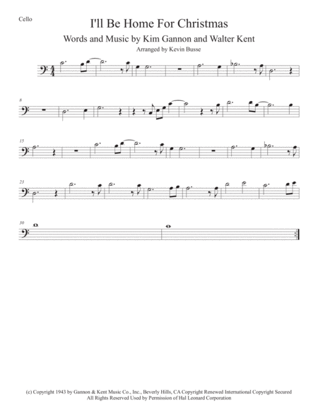 Free Sheet Music I Will Be Home For Christmas Easy Key Of C Cello