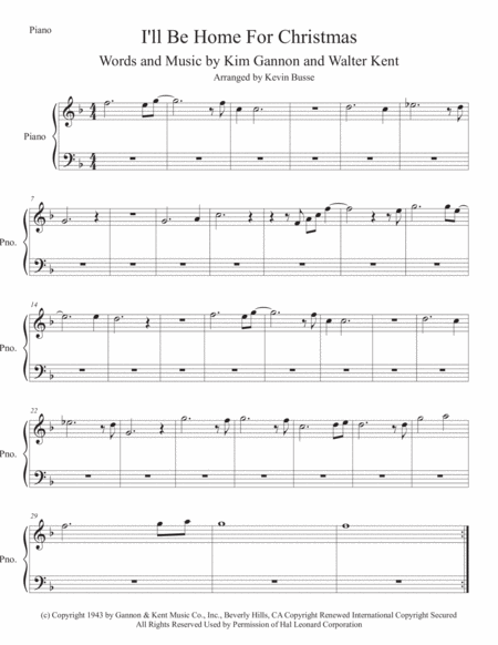 I Will Be Home For Christmas Piano Sheet Music