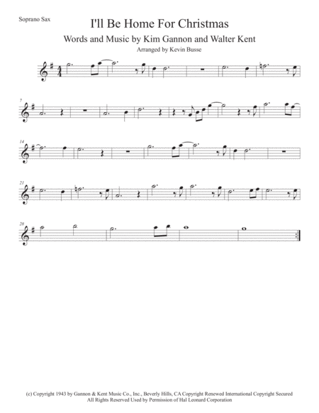 I Will Be Home For Christmas Soprano Sax Sheet Music