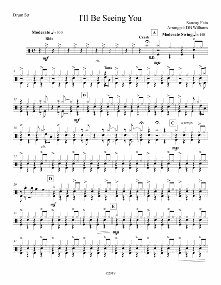 Free Sheet Music I Will Be Seeing You Strings Drum Set