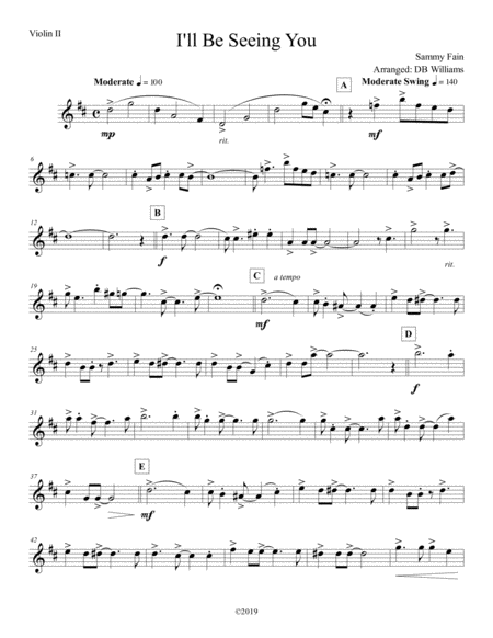 Free Sheet Music I Will Be Seeing You Violin 2