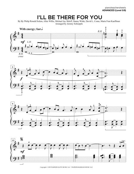 Free Sheet Music I Will Be There For You Friends Song 5 6