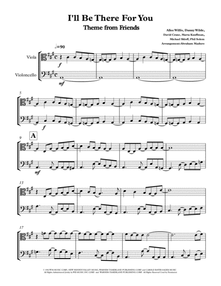 I Will Be There For You Theme From Friends Viola Cello Duet Sheet Music