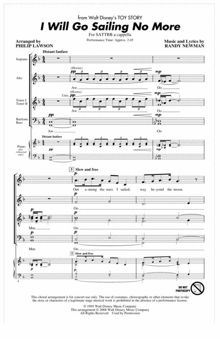 Free Sheet Music I Will Go Sailing No More From Toy Story Arr Philip Lawson