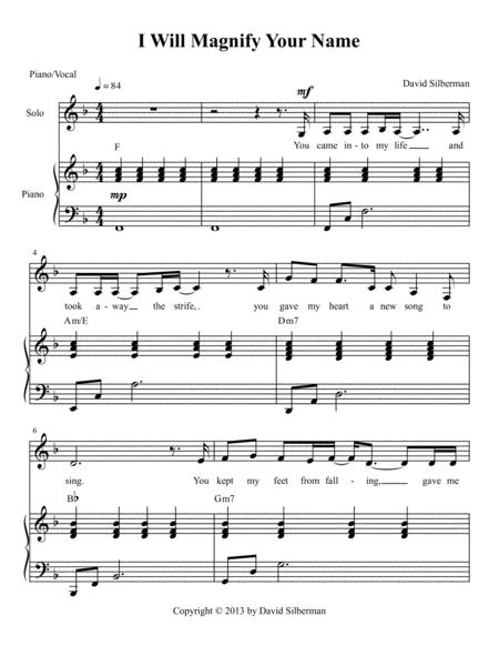 Free Sheet Music I Will Magnify Your Name Piano Vocal Solo