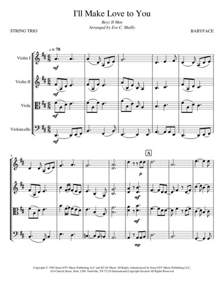 I Will Make Love To You String Trio Sheet Music