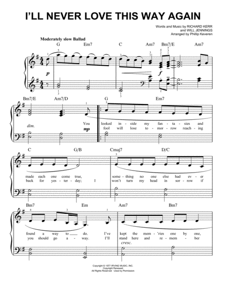 I Will Never Love This Way Again Arr Phillip Keveren Sheet Music