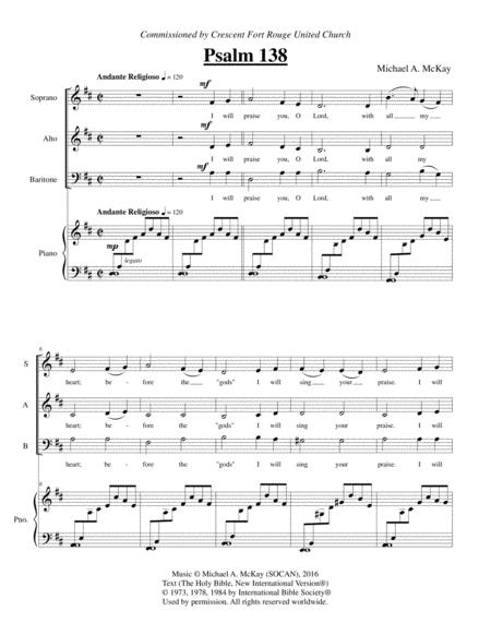 Free Sheet Music I Will Praise You O God Psalm 138