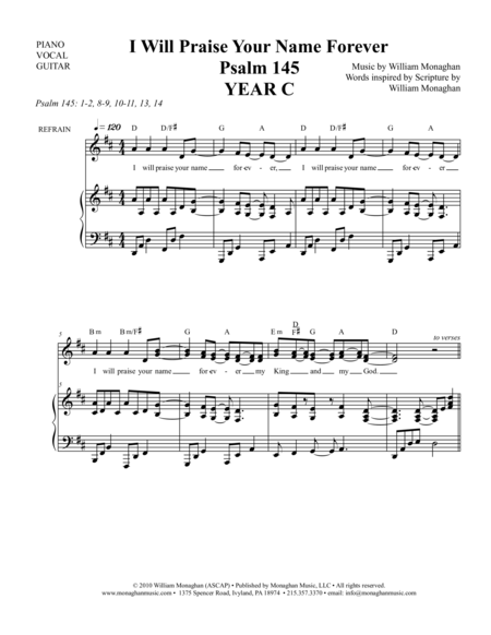 I Will Praise Your Name Forever Psalm 145 Year C Sheet Music