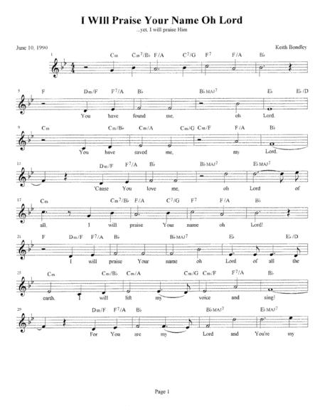 I Will Praise Your Name O Lord Sheet Music