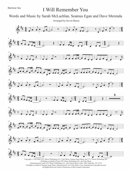 I Will Remember You Bari Sax Sheet Music