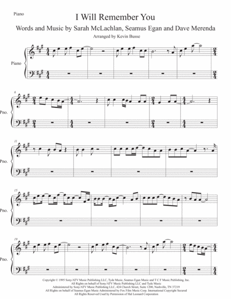 Free Sheet Music I Will Remember You Piano Original Key