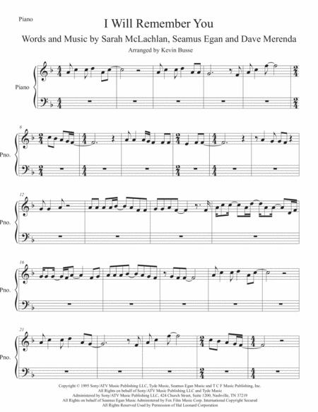 Free Sheet Music I Will Remember You Piano