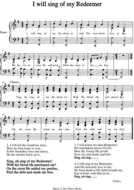 Free Sheet Music I Will Sing Of My Redeemer A New Tune To A Wonderful Old Hymn