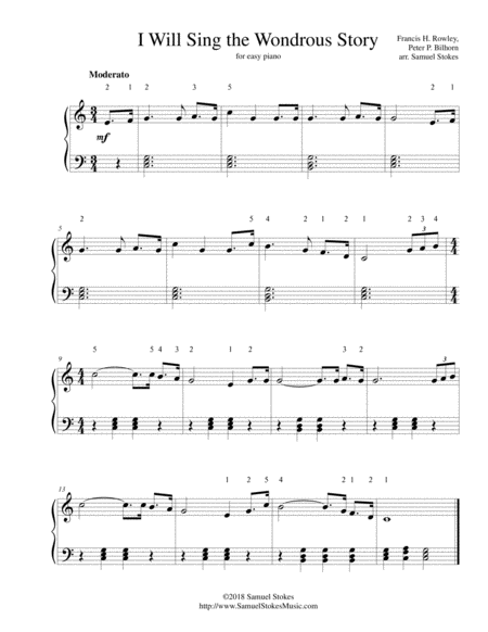 Free Sheet Music I Will Sing The Wondrous Story For Easy Piano