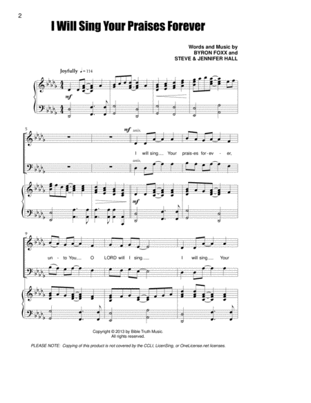 Free Sheet Music I Will Sing Your Praises Forever