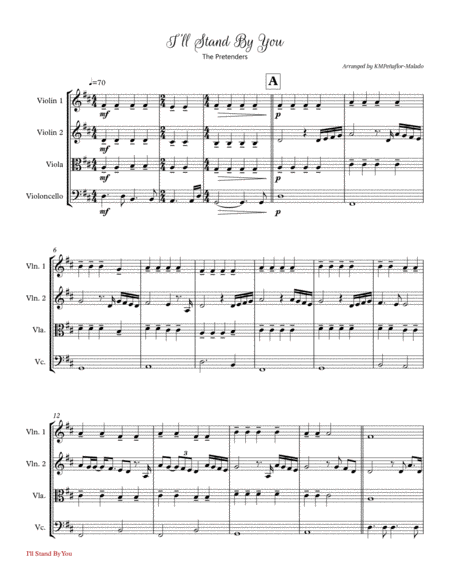 Free Sheet Music I Will Stand By You By The Pretenders String Quartet