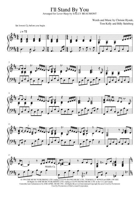 I Will Stand By You The Pretenders Piano Solo Sheet Music