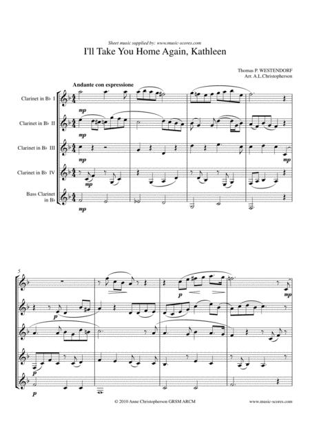 I Will Take You Home Kathleen Clarinet Quintet Sheet Music